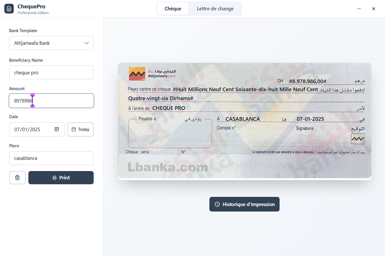 ChequePro App Interface